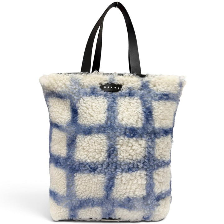 極美品□MARNI マルニ SHMQ0027Q1 ムートン 牛革 ロゴパッチ トートバッグ ブラック ホワイト ブルー イタリア製 正規品 メンズ 保存袋付