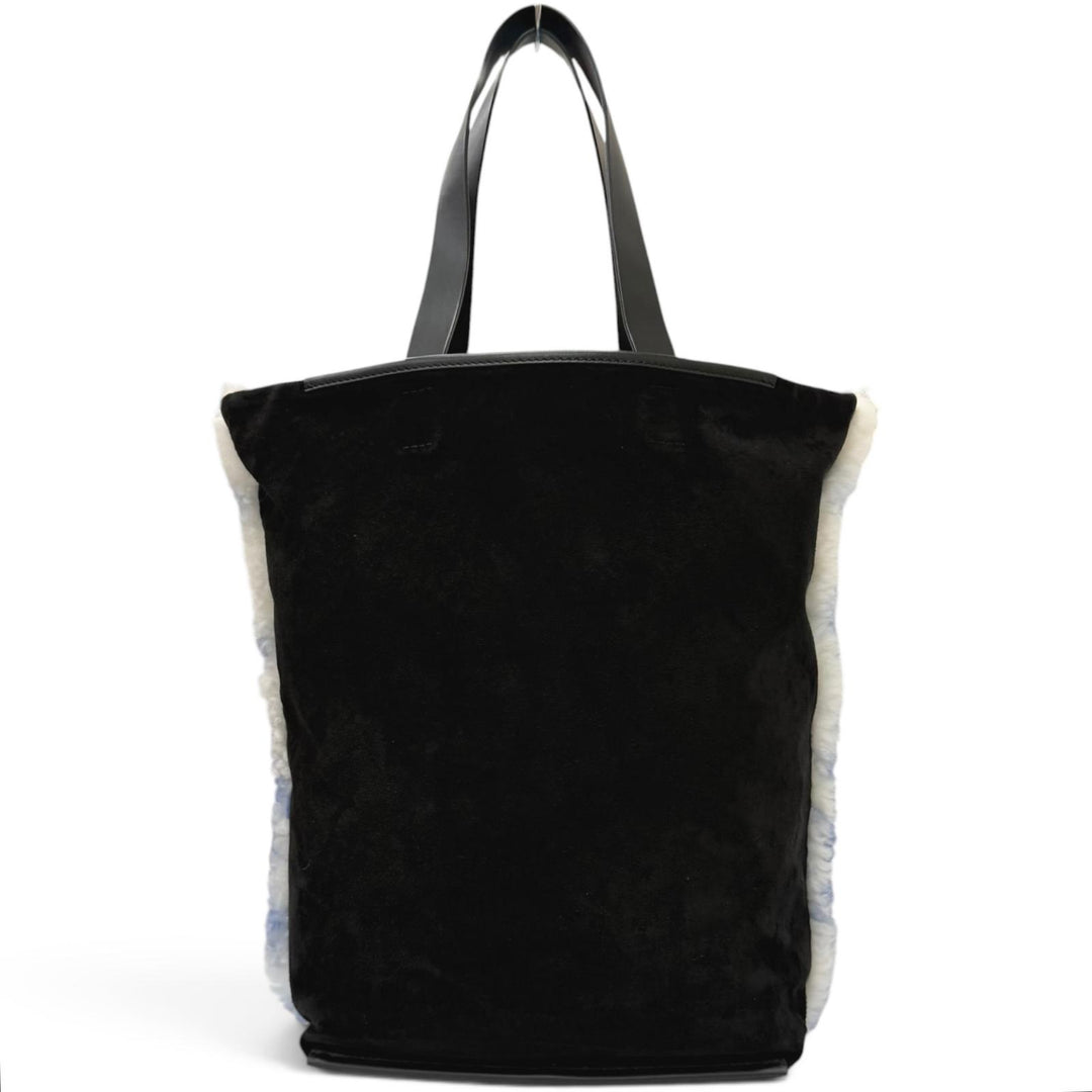 極美品□MARNI マルニ SHMQ0027Q1 ムートン 牛革 ロゴパッチ トートバッグ ブラック ホワイト ブルー イタリア製 正規品 メンズ 保存袋付
