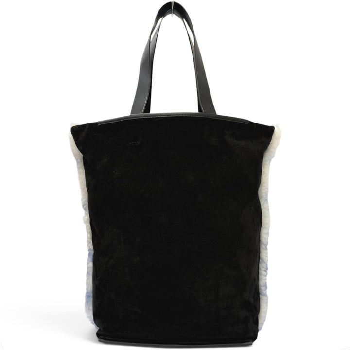 極美品□MARNI マルニ SHMQ0027Q1 ムートン 牛革 ロゴパッチ トートバッグ ブラック ホワイト ブルー イタリア製 正規品 メンズ 保存袋付