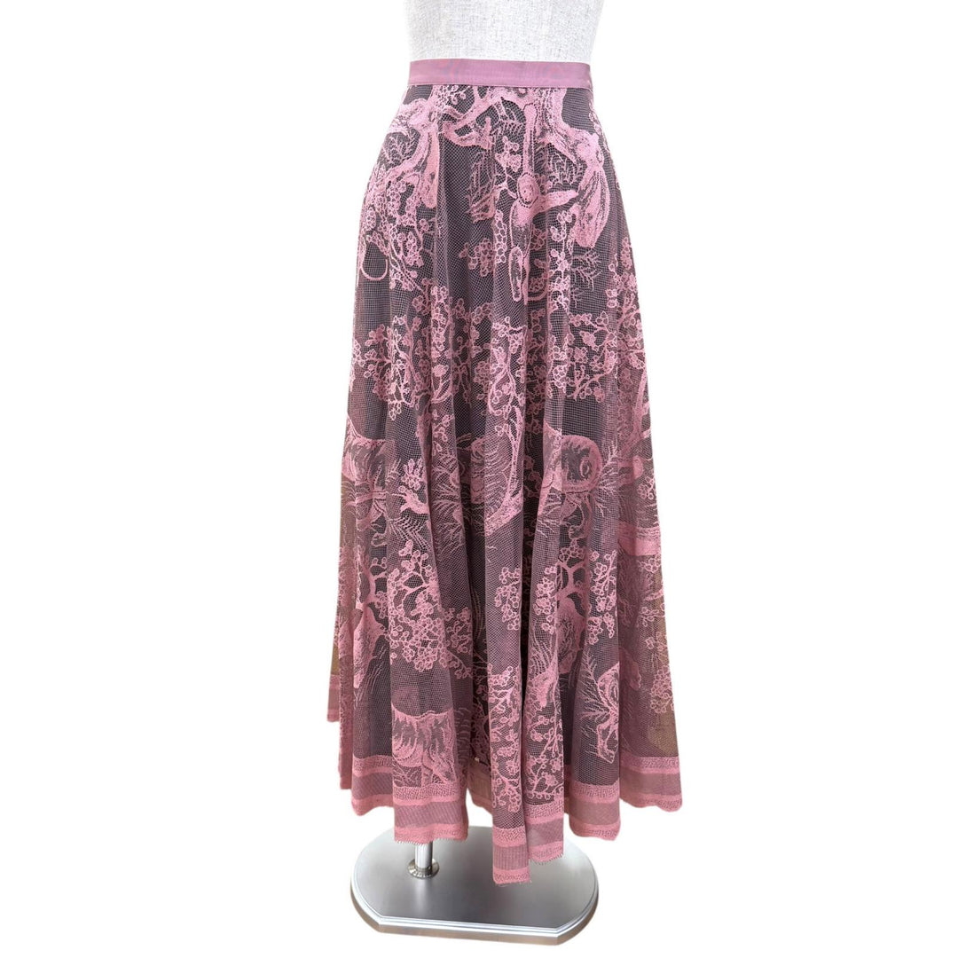 極美品☆Christian Dior クリスチャンディオール 341J52A8610 レース ディオリヴィエラ ミディスカート ピンク 44 フランス製 正規品