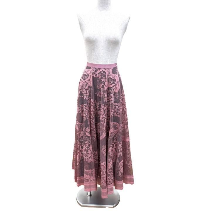極美品☆Christian Dior クリスチャンディオール 341J52A8610 レース ディオリヴィエラ ミディスカート ピンク 44 フランス製 正規品