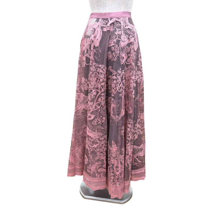 極美品☆Christian Dior クリスチャンディオール 341J52A8610 レース ディオリヴィエラ ミディスカート ピンク 44 フランス製 正規品