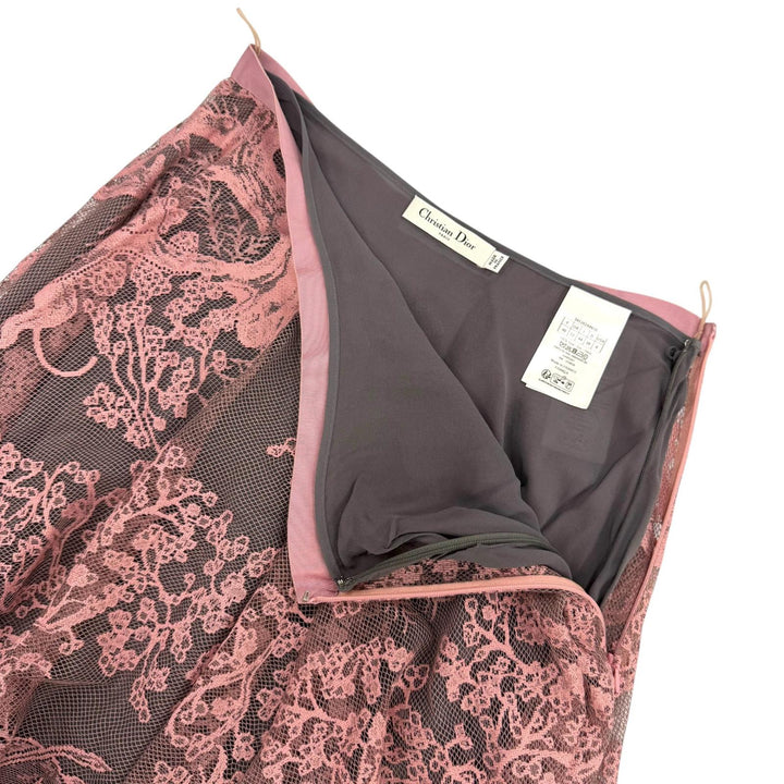 極美品☆Christian Dior クリスチャンディオール 341J52A8610 レース ディオリヴィエラ ミディスカート ピンク 44 フランス製 正規品