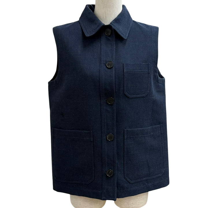 極美品★Christian Dior クリスチャンディオール 127G06A3669 BEE刺繡 裏地オブリーク柄 ベスト ネイビー 40 伊製 正規品 レディース