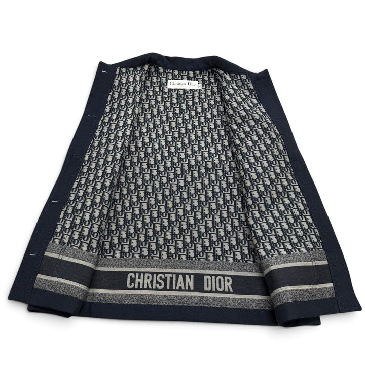 極美品★Christian Dior クリスチャンディオール 127G06A3669 BEE刺繡 裏地オブリーク柄 ベスト ネイビー 40 伊製 正規品 レディース
