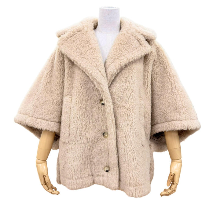 極美品☆Max Mara マックスマーラ 2023年製 24147311416 テディベア アルパカ シルク混 ケープ ポンチョ コート ベージュ ML 伊製 正規品
