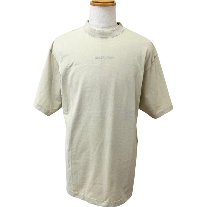 極美品□BALENCIAGA バレンシアガ 24AW 764235 Medium Fit T-Shirt コットン100％ ロゴ刺繍 半袖Ｔシャツ カーキベージュ S 正規品