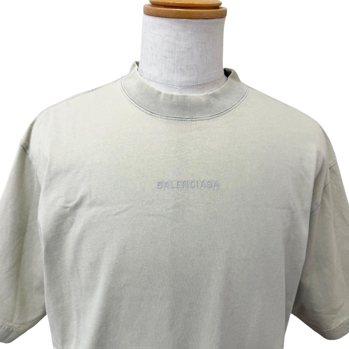 極美品□BALENCIAGA バレンシアガ 24AW 764235 Medium Fit T-Shirt コットン100％ ロゴ刺繍 半袖Ｔシャツ カーキベージュ S 正規品