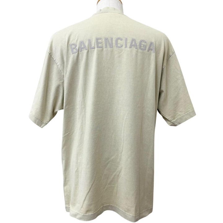 極美品□BALENCIAGA バレンシアガ 24AW 764235 Medium Fit T-Shirt コットン100％ ロゴ刺繍 半袖Ｔシャツ カーキベージュ S 正規品
