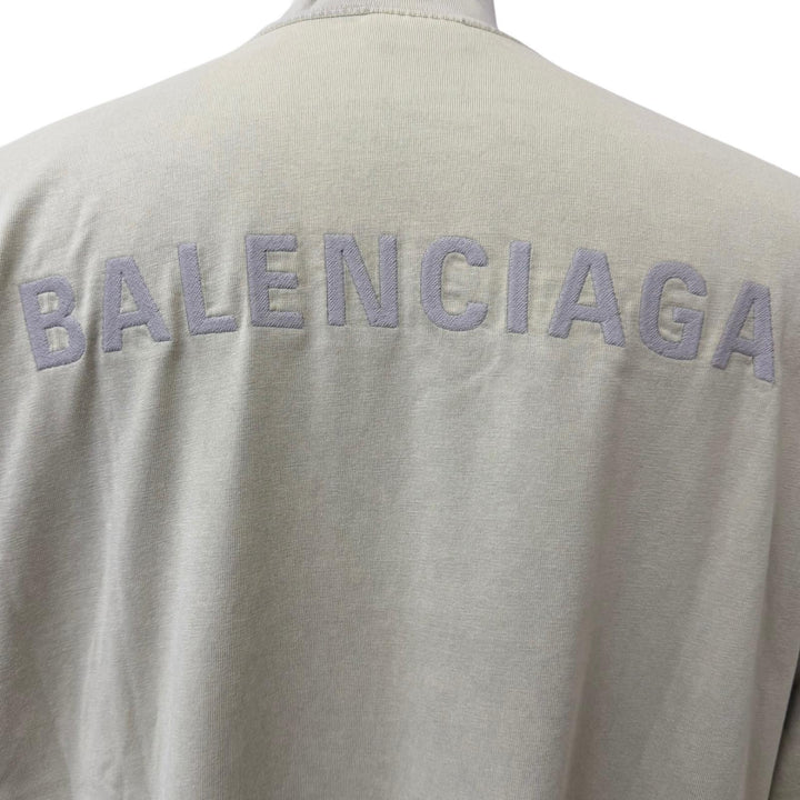 極美品□BALENCIAGA バレンシアガ 24AW 764235 Medium Fit T-Shirt コットン100％ ロゴ刺繍 半袖Ｔシャツ カーキベージュ S 正規品