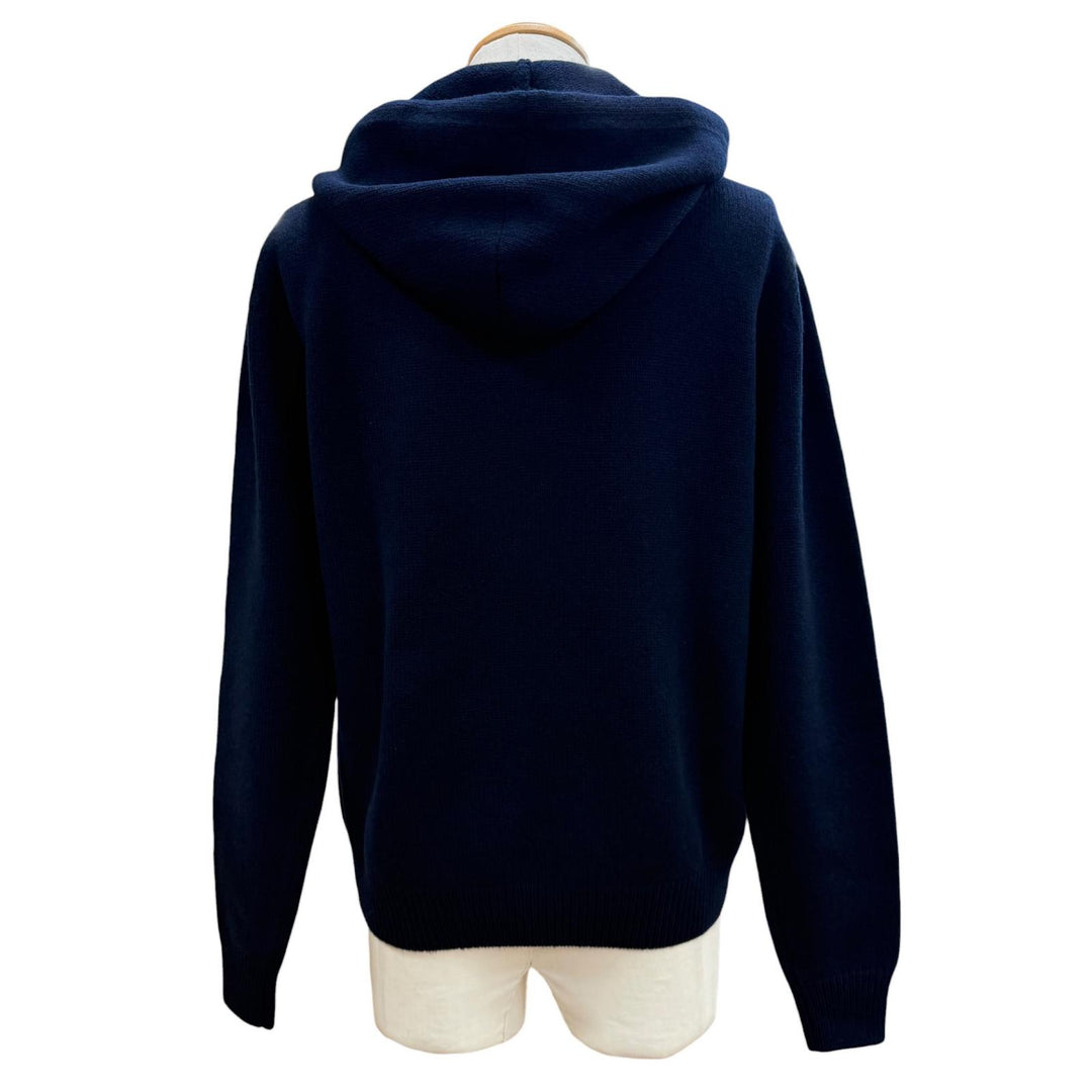 極美品▼CELINE セリーヌ 2AC87048T ウール カシミヤ トリオンフ ニット パーカー プルオーバー セーター ネイビー S 伊製 正規品 メンズ