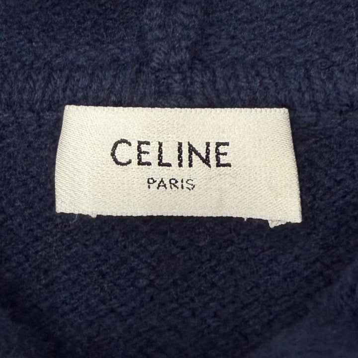 極美品▼CELINE セリーヌ 2AC87048T ウール カシミヤ トリオンフ ニット パーカー プルオーバー セーター ネイビー S 伊製 正規品 メンズ