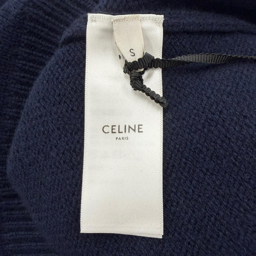 極美品▼CELINE セリーヌ 2AC87048T ウール カシミヤ トリオンフ ニット パーカー プルオーバー セーター ネイビー S 伊製 正規品 メンズ
