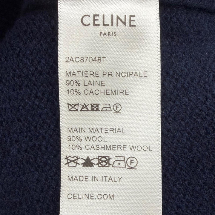 極美品▼CELINE セリーヌ 2AC87048T ウール カシミヤ トリオンフ ニット パーカー プルオーバー セーター ネイビー S 伊製 正規品 メンズ