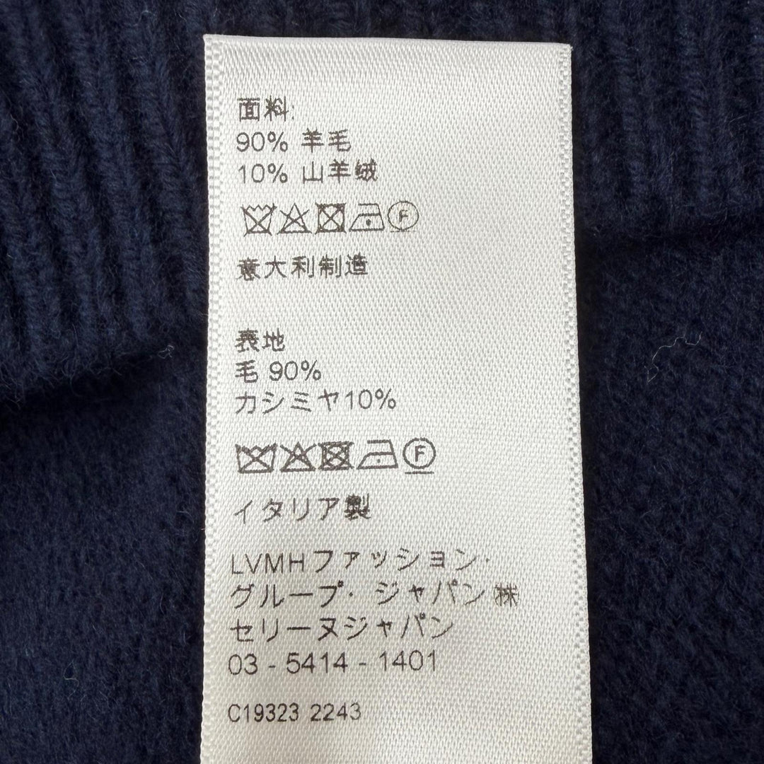 極美品▼CELINE セリーヌ 2AC87048T ウール カシミヤ トリオンフ ニット パーカー プルオーバー セーター ネイビー S 伊製 正規品 メンズ