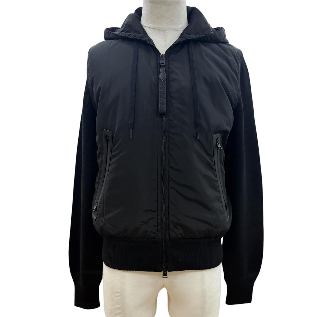 極美品▼TOM FORD トムフォード BYM2R TFKG54 ウール100% ニット切替 ダブルジップアップ パーカー ブラック 50 イタリア製 メンズ