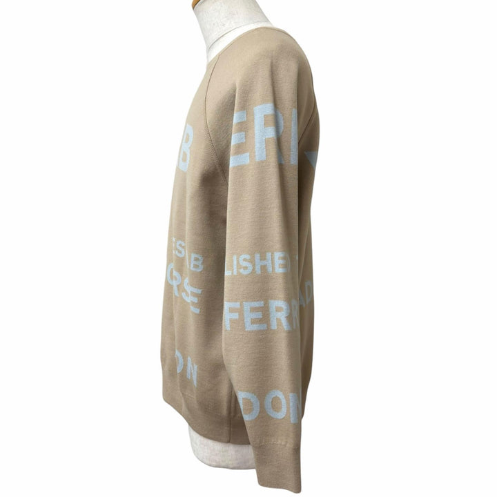 極美品□BURBERRY バーバリー 8040224 スーパーメリノウール ホースフェリー ニット セーター ベージュ グレージュ L 正規品 メンズ