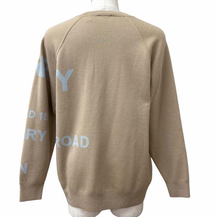 極美品□BURBERRY バーバリー 8040224 スーパーメリノウール ホースフェリー ニット セーター ベージュ グレージュ L 正規品 メンズ