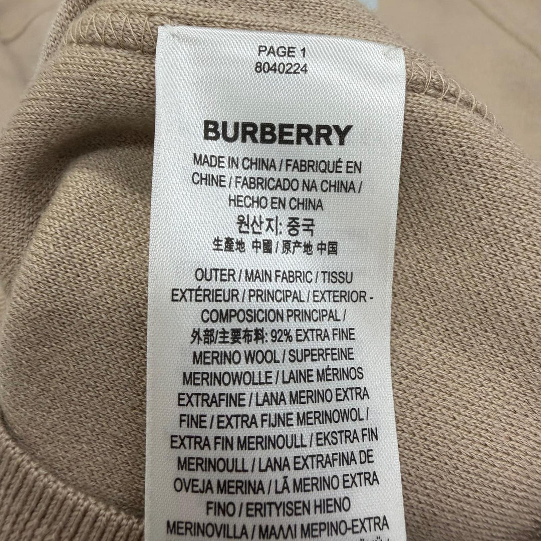 極美品□BURBERRY バーバリー 8040224 スーパーメリノウール ホースフェリー ニット セーター ベージュ グレージュ L 正規品 メンズ