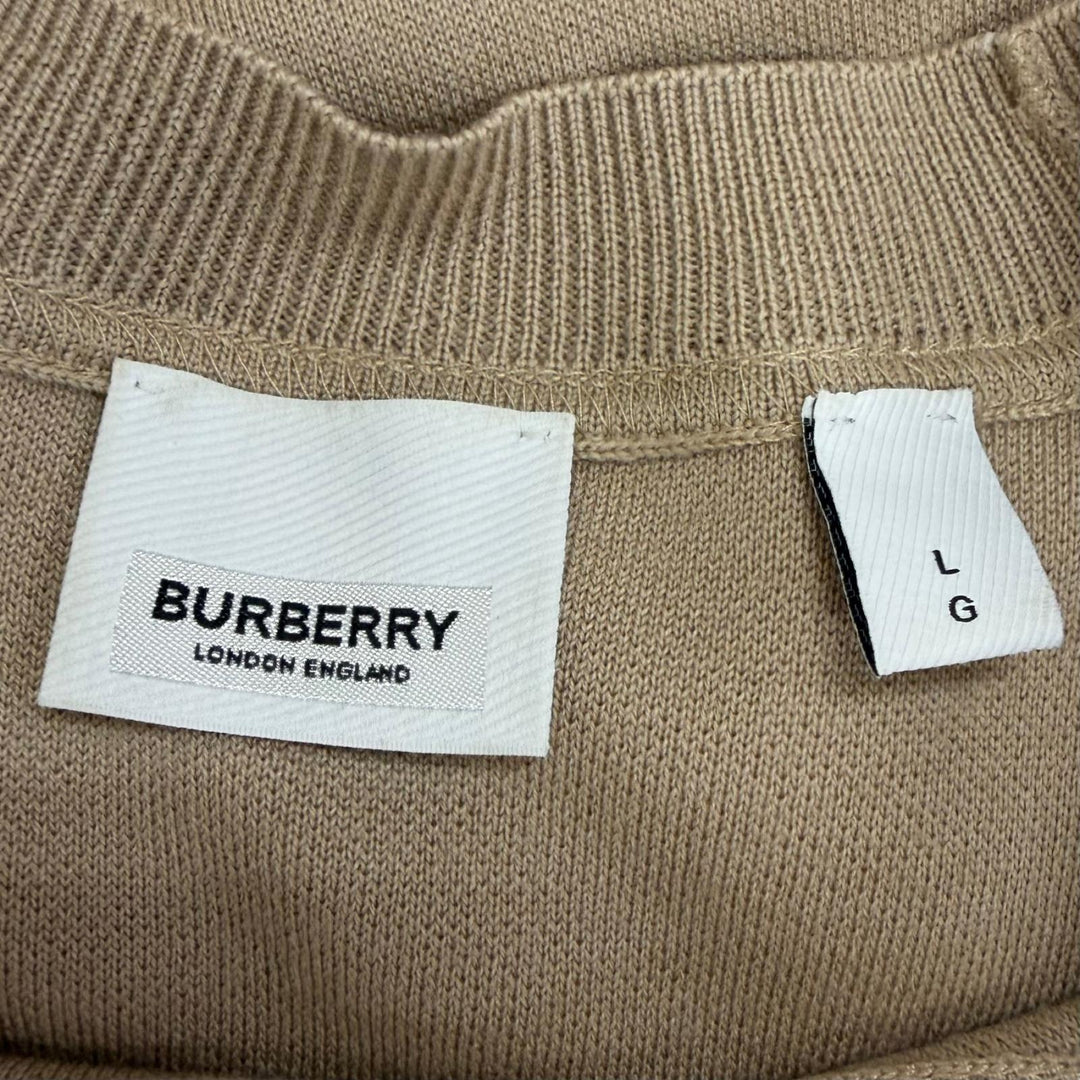 極美品□BURBERRY バーバリー 8040224 スーパーメリノウール ホースフェリー ニット セーター ベージュ グレージュ L 正規品 メンズ