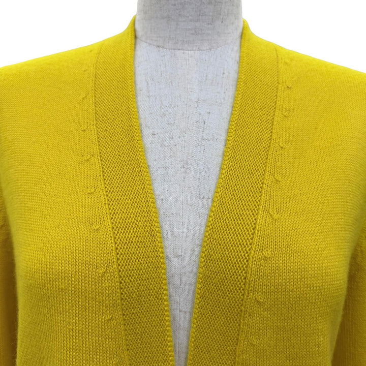 極美品☆HERMES エルメス 17-7708 アルパカ100％ ロゴボタン 長袖 ロング ニットカーディガン イエロー 34 イタリア製 正規品 レディース