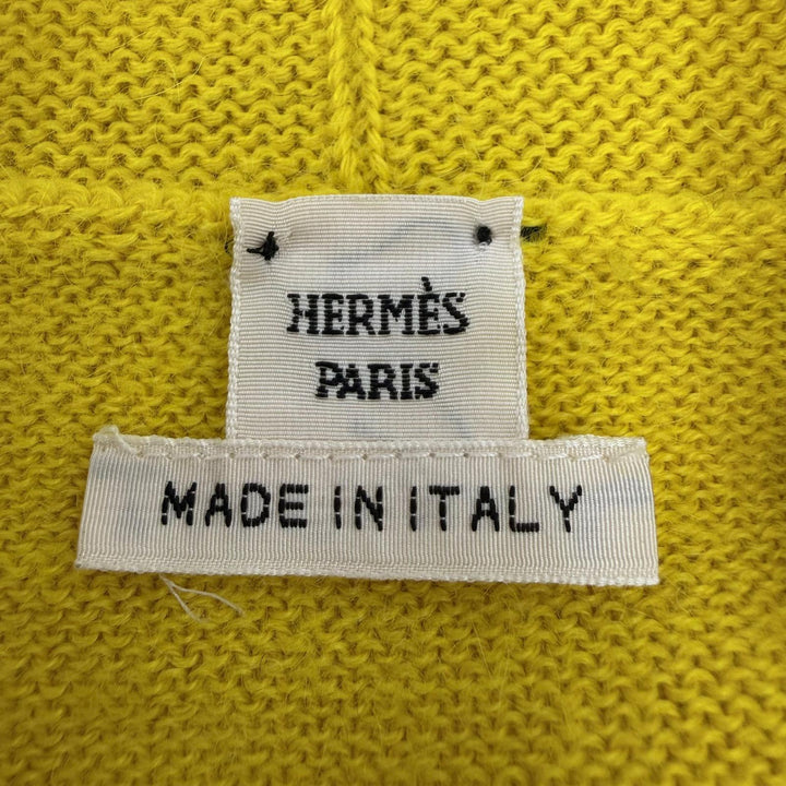 極美品☆HERMES エルメス 17-7708 アルパカ100％ ロゴボタン 長袖 ロング ニットカーディガン イエロー 34 イタリア製 正規品 レディース