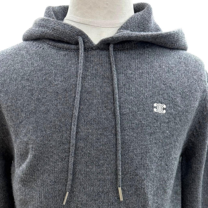 極美品▼CELINE セリーヌ 2AC87048T ウール カシミヤ トリオンフ刺繍 フーデッド プルオーバー パーカー ニットセーター S 正規品 メンズ