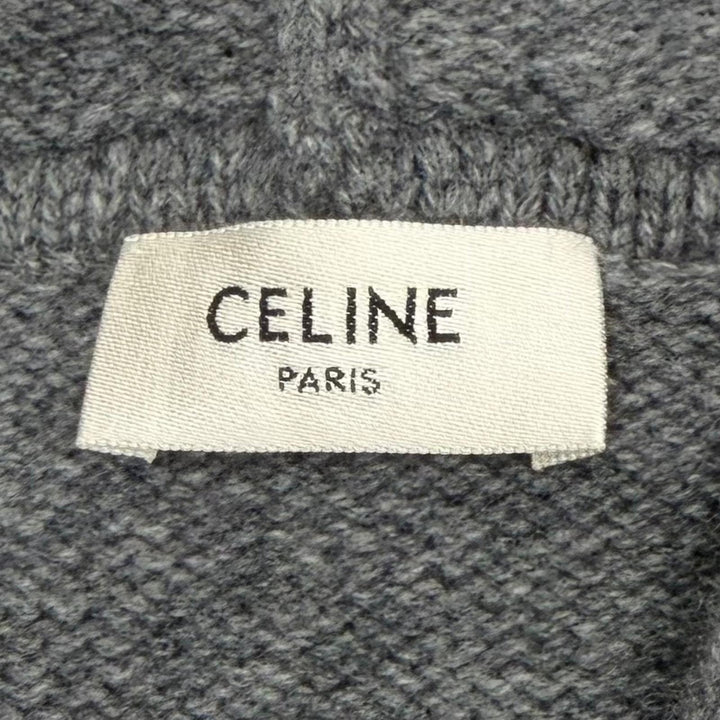 極美品▼CELINE セリーヌ 2AC87048T ウール カシミヤ トリオンフ刺繍 フーデッド プルオーバー パーカー ニットセーター S 正規品 メンズ