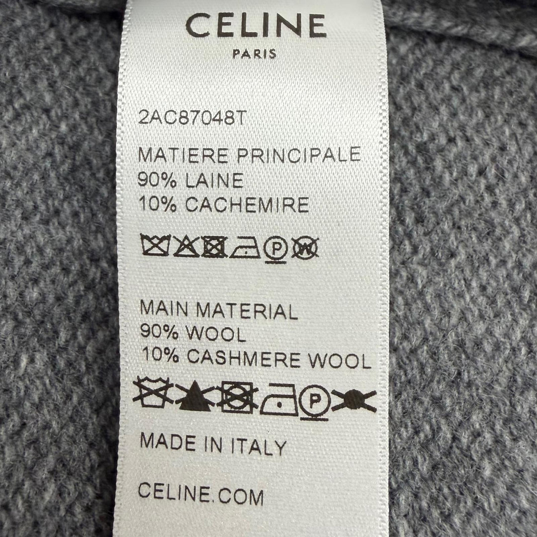 極美品▼CELINE セリーヌ 2AC87048T ウール カシミヤ トリオンフ刺繍 フーデッド プルオーバー パーカー ニットセーター S 正規品 メンズ