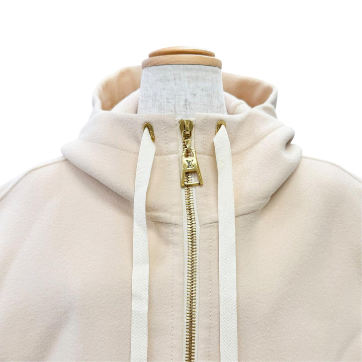 極美品△LOUIS VUITTON ルイヴィトン ウール シルク 裏地ジャイアントモノグラム フード付 ジップアップ ベスト ベージュ 34 伊製 正規品
