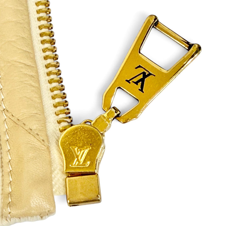 極美品△LOUIS VUITTON ルイヴィトン ウール シルク 裏地ジャイアントモノグラム フード付 ジップアップ ベスト ベージュ 34 伊製 正規品