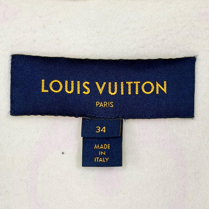 極美品△LOUIS VUITTON ルイヴィトン ウール シルク 裏地ジャイアントモノグラム フード付 ジップアップ ベスト ベージュ 34 伊製 正規品