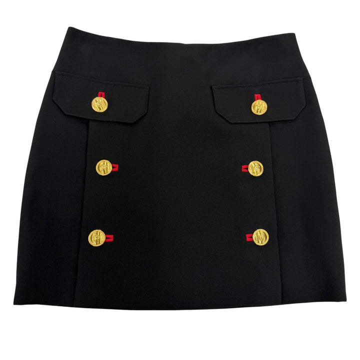 極美品☆VERSACE ヴェルサーチ 2024年製 1017006 ウール100％ メドゥーサボタン ミニ ペンシルスカート ブラック 36 イタリア製 正規品