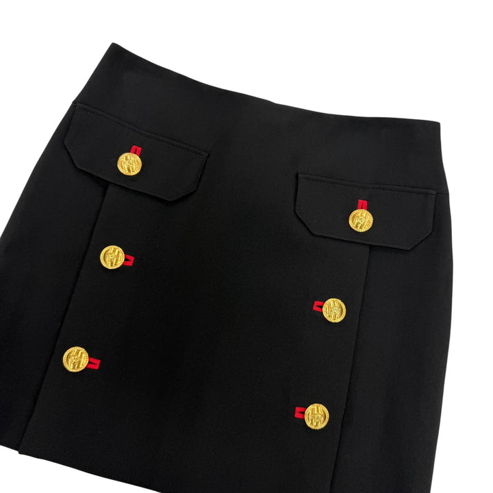 極美品☆VERSACE ヴェルサーチ 2024年製 1017006 ウール100％ メドゥーサボタン ミニ ペンシルスカート ブラック 36 イタリア製 正規品