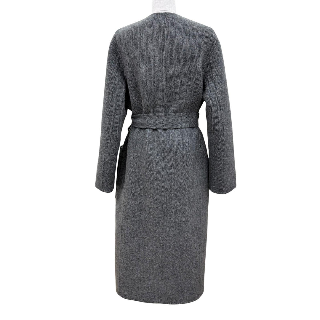 極美品☆CELINE セリーヌ 2M681408O カシミヤ100％ ヘリンボーン柄 ダブルフェイス ロング丈 ベルテッド コート グレー 34 伊製 正規品
