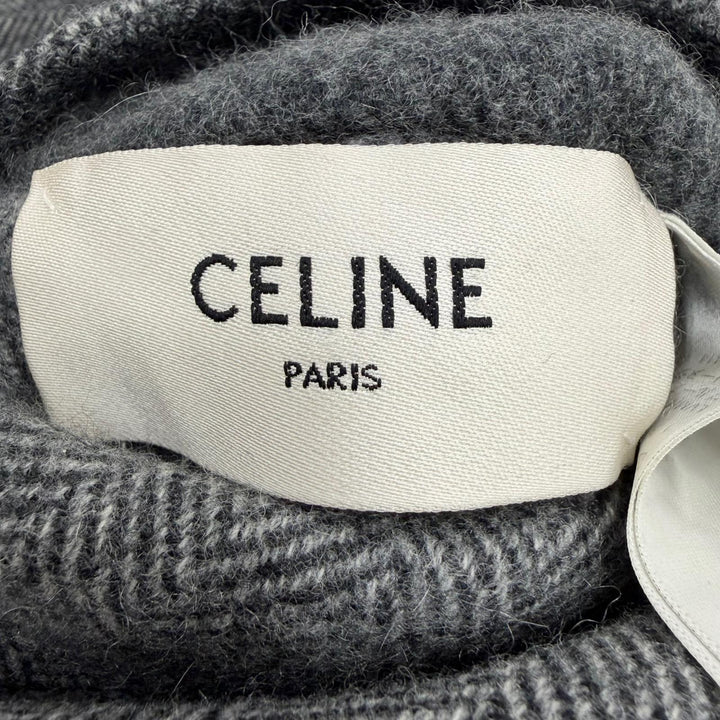 極美品☆CELINE セリーヌ 2M681408O カシミヤ100％ ヘリンボーン柄 ダブルフェイス ロング丈 ベルテッド コート グレー 34 伊製 正規品