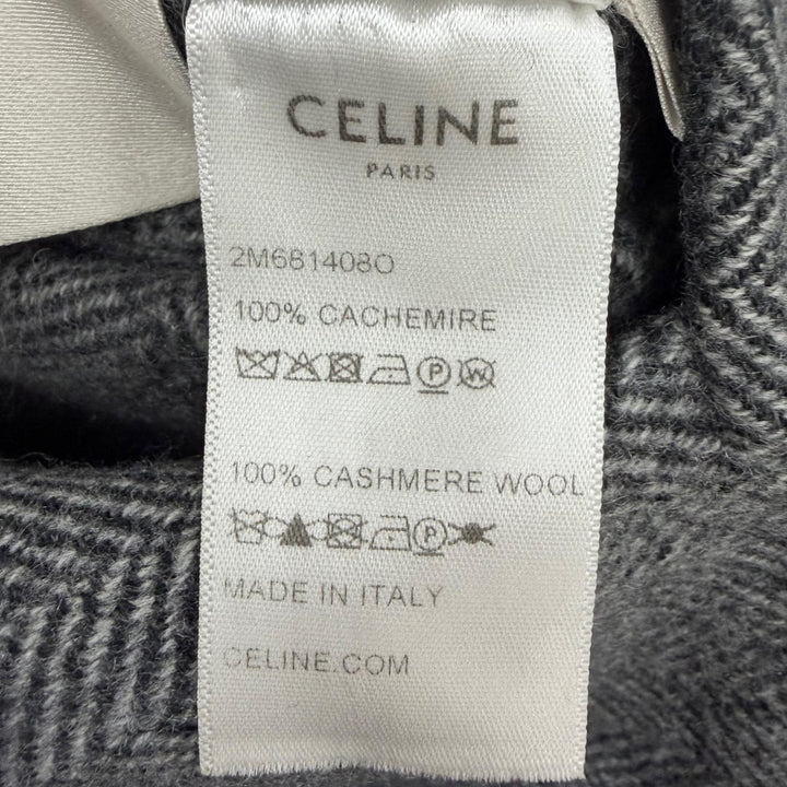 極美品☆CELINE セリーヌ 2M681408O カシミヤ100％ ヘリンボーン柄 ダブルフェイス ロング丈 ベルテッド コート グレー 34 伊製 正規品