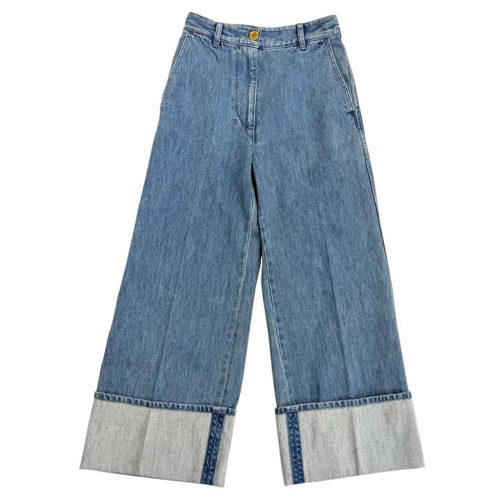未使用品★PATOU パトゥ TR0030008630B コットンデニム アイコニックパンツ Ice Blue センタープレス デニムパンツ 34 レディース