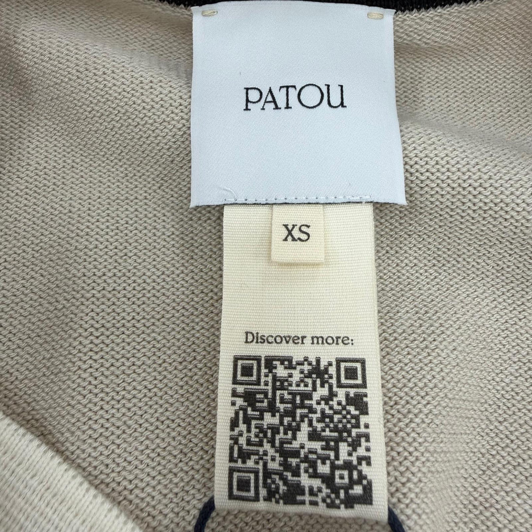 未使用品☆PATOU パトゥ KN1318067113B コットン ロゴ刺繍 コントラストカラー 長袖 ニット カーディガン ベージュ XS 正規品 レディース