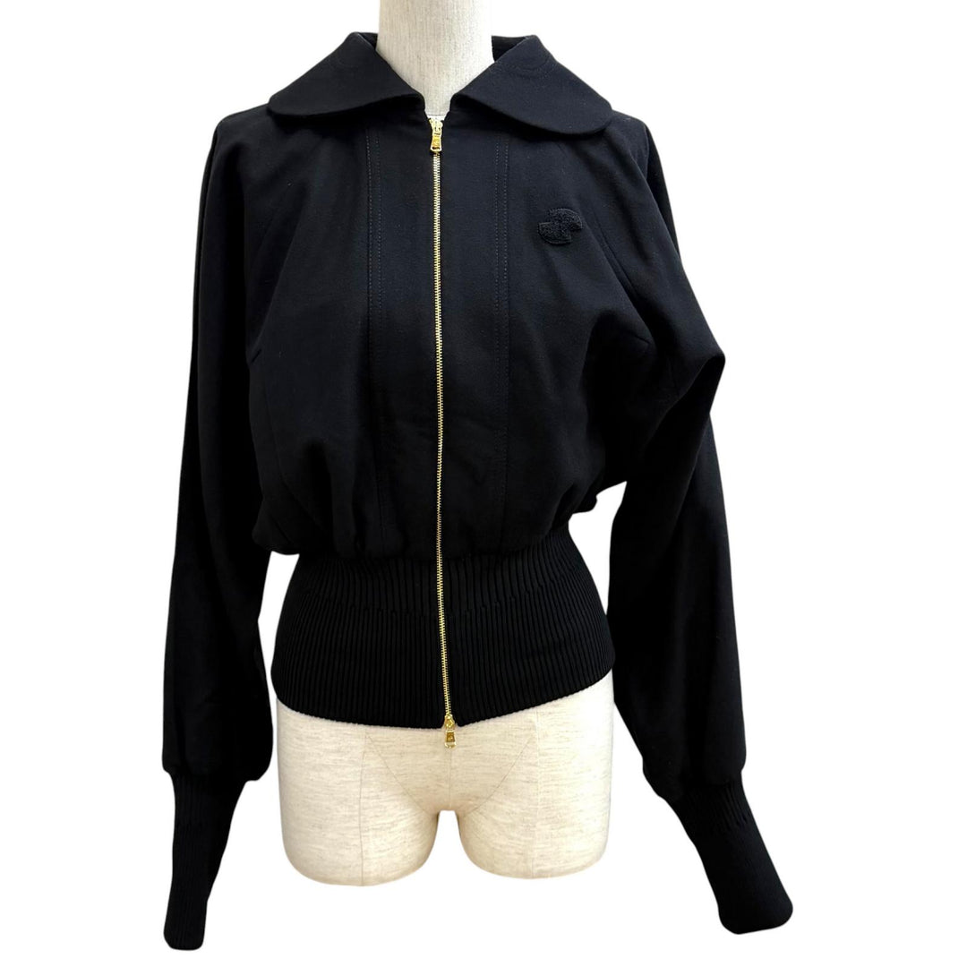 未使用品★PATOU パトゥ 24AW OU0280189999B ウール混 ロゴワッペン付 ZIP UP ライトボンバージャケット ブラック 34 ポーランド製 正規品