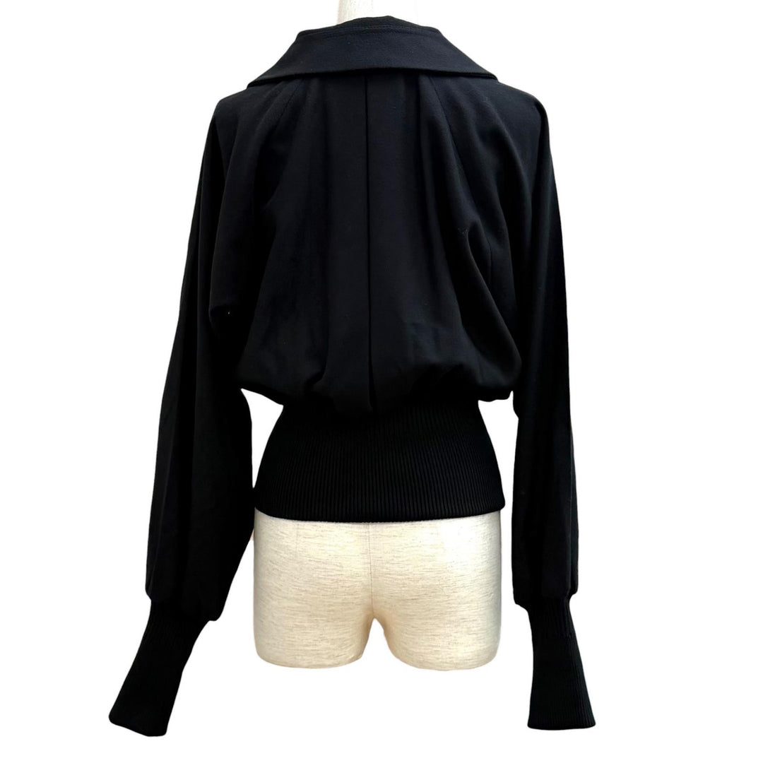 未使用品★PATOU パトゥ 24AW OU0280189999B ウール混 ロゴワッペン付 ZIP UP ライトボンバージャケット ブラック 34 ポーランド製 正規品