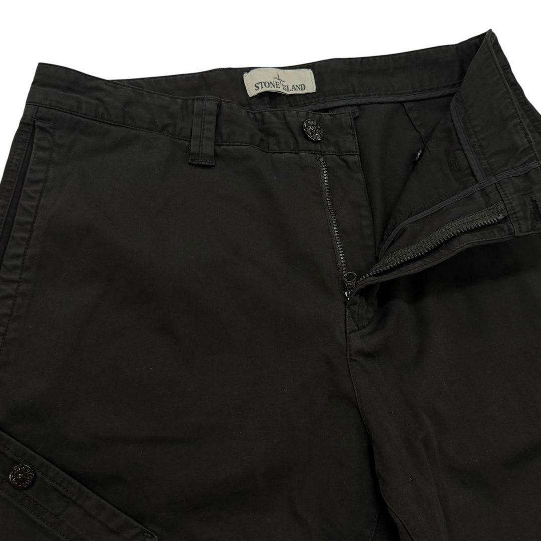 美品▼STONE ISLAND ストーンアイランド K2S153100030 STRETCH ORGANIC COTTON SATIN ロゴワッペン付き カーゴパンツ ブラック 29 正規品