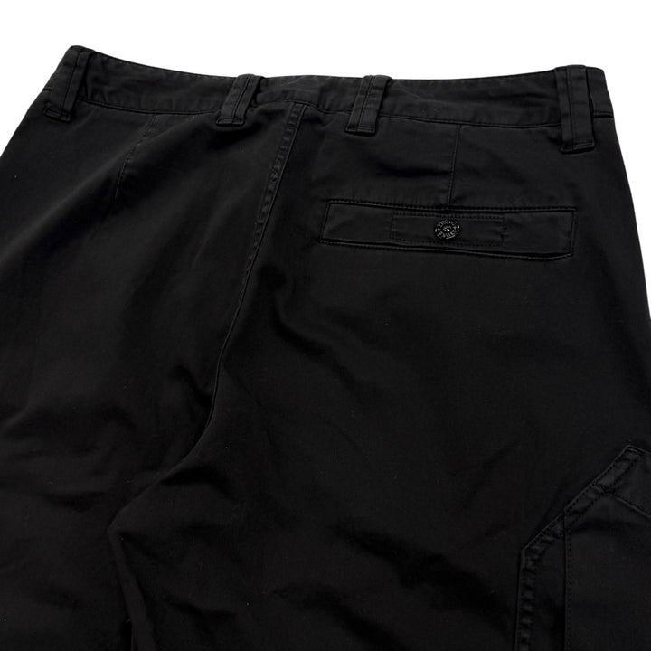 美品▼STONE ISLAND ストーンアイランド K2S153100030 STRETCH ORGANIC COTTON SATIN ロゴワッペン付き カーゴパンツ ブラック 29 正規品