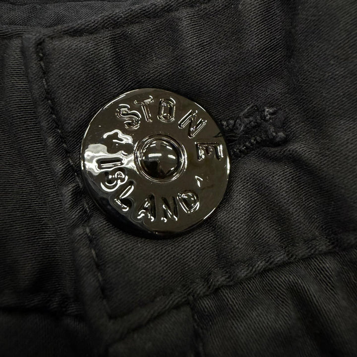 美品▼STONE ISLAND ストーンアイランド K2S153100030 STRETCH ORGANIC COTTON SATIN ロゴワッペン付き カーゴパンツ ブラック 29 正規品
