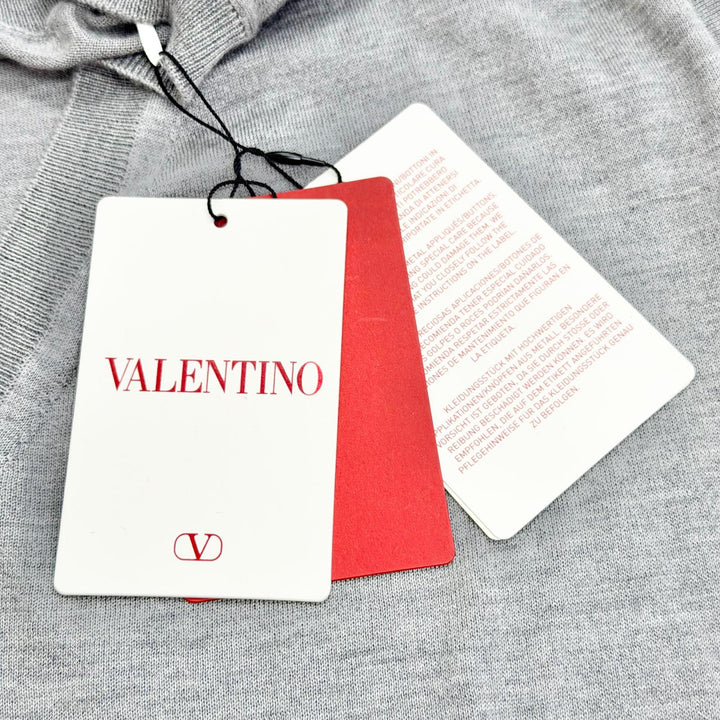 未使用品△VALENTINO ヴァレンティノ 3B3KC48D830 カシミヤ シルク ロゴ金具 Vネック 長袖ニット セーター グレー ゴールド金具 S 正規品