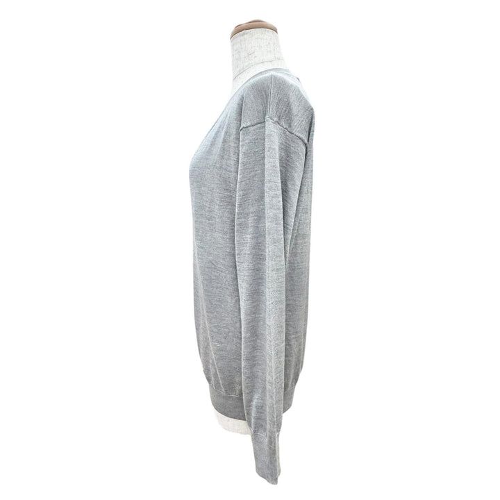 未使用品△VALENTINO ヴァレンティノ 3B3KC48D830 カシミヤ シルク ロゴ金具 Vネック 長袖ニット セーター グレー ゴールド金具 S 正規品