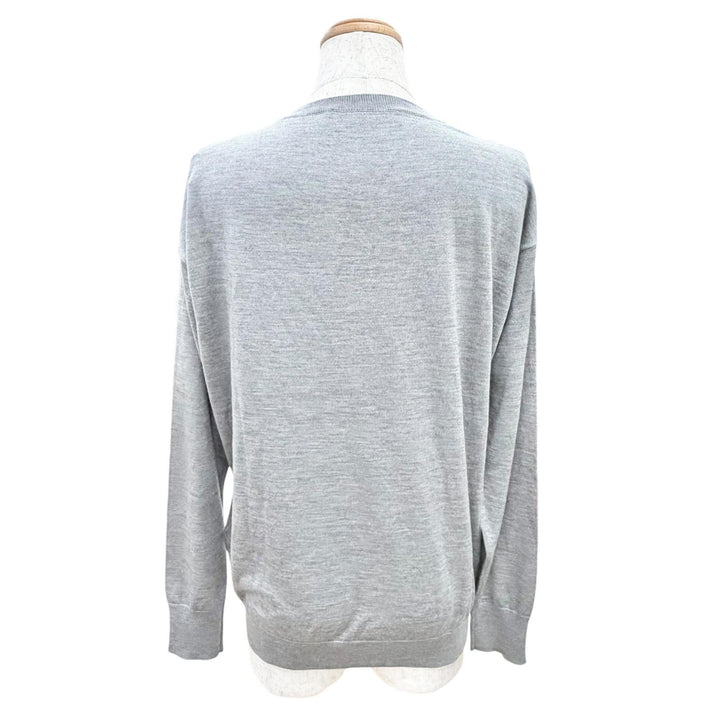 未使用品△VALENTINO ヴァレンティノ 3B3KC48D830 カシミヤ シルク ロゴ金具 Vネック 長袖ニット セーター グレー ゴールド金具 S 正規品