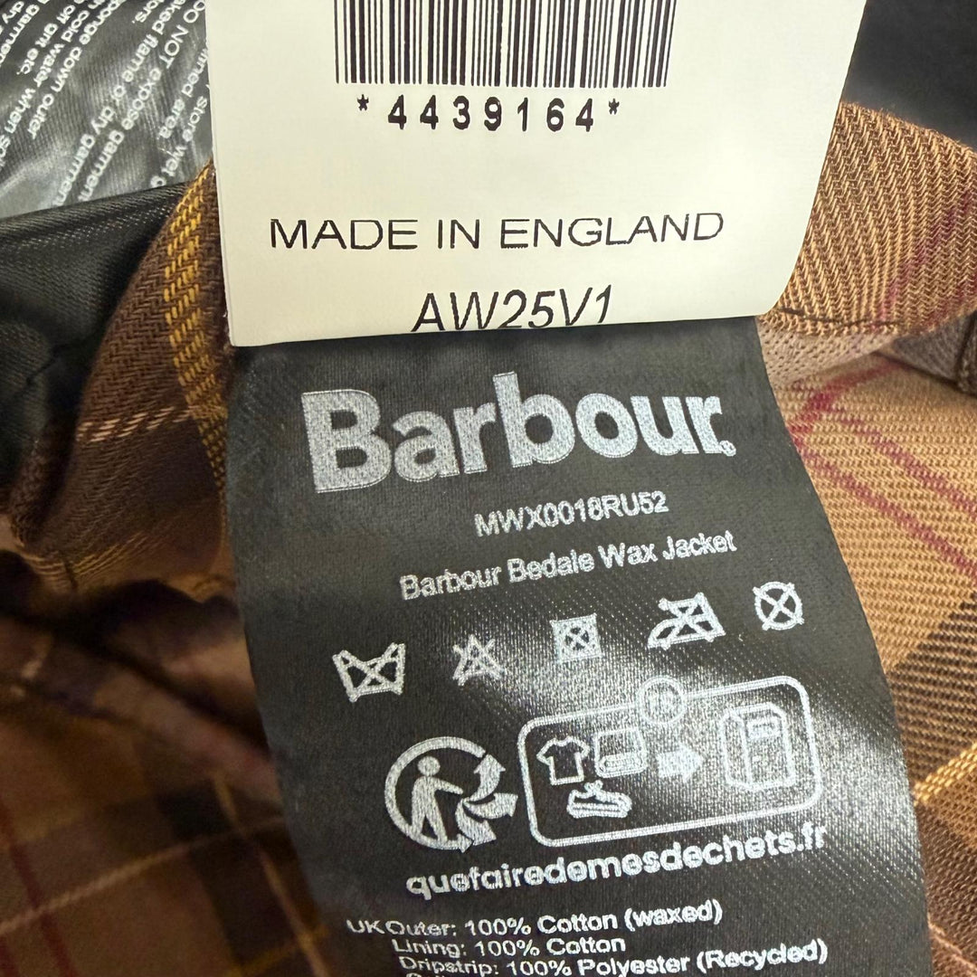 美品□Barbour バブアー 25AW MWX0018RU52 BEDALE オイルド加工 ワックスジャケット コート ダークブラウン 42 イングランド製 メンズ