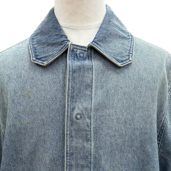 極美品▼ルイヴィトン 23AW MONOGRAM DENIM WORK S/S SHIRT モノグラムエンボス ロゴプレート 半袖 ウォッシュデニムジャケット L 正規品