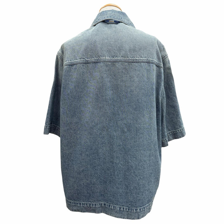 極美品▼ルイヴィトン 23AW MONOGRAM DENIM WORK S/S SHIRT モノグラムエンボス ロゴプレート 半袖 ウォッシュデニムジャケット L 正規品